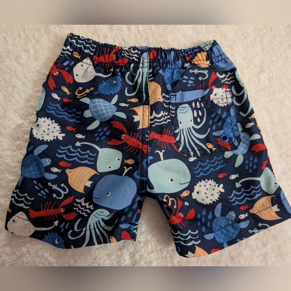 🐟 Gymboree Colorful Ocean Themed Baby Boys Blue Red Swim Trunks 6-12 Months - Picture 2 of 3